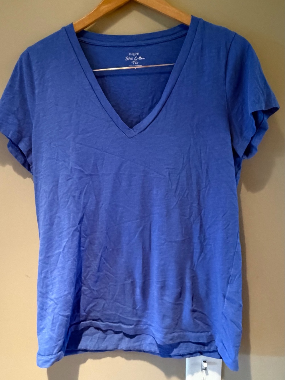 J. Crew Blue V-Neck Slub Cotton Short Sleeve Tee Large